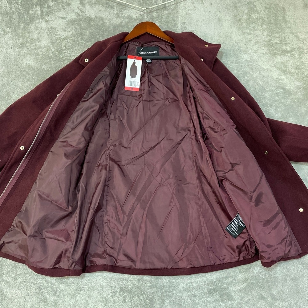 NWT Vince Camuto Women's M Funnel Neck Pea Coat Dark Red PolyesterBlend - Picture 10 of 11